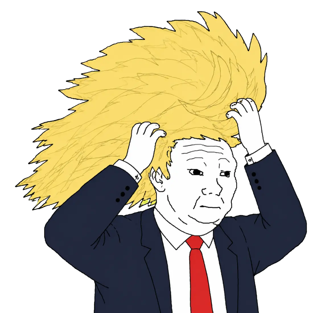 Big Hair Trump trying to hold his enormous hair